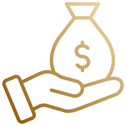 Ícone dourado de uma mão segurando um saco de dinheiro, simbolizando economia no serviço de pintura de motos em Sorocaba.