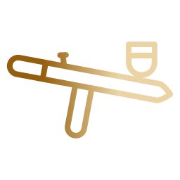 Ícone representando pistola de pintura, simbolizando a técnica precisa usada em oficinas de funilaria e pintura de motos para alcançar cobertura uniforme e acabamento perfeito.